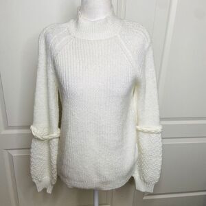 Belle by Belldini Mock Neck Sweater Braid Trim Ivory Size Large